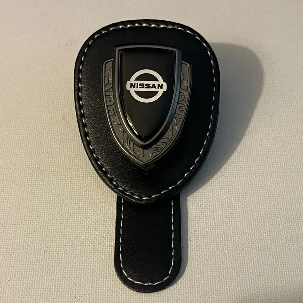 Nissan Logo Sunglass Holder for Car Black PU Leather NWT